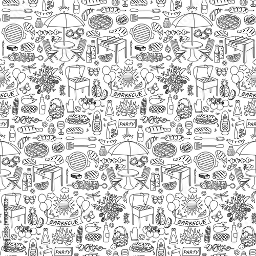 Barbecue party doodle seamless pattern