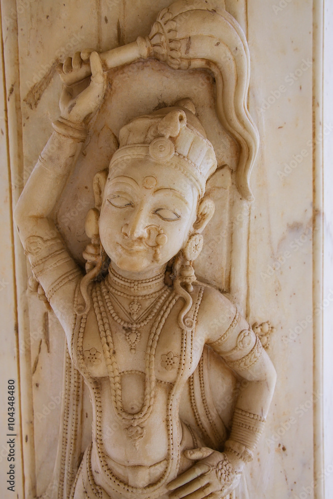 Detail of the carved pillar at Royal cenotaphs in Jaipur, Rajast