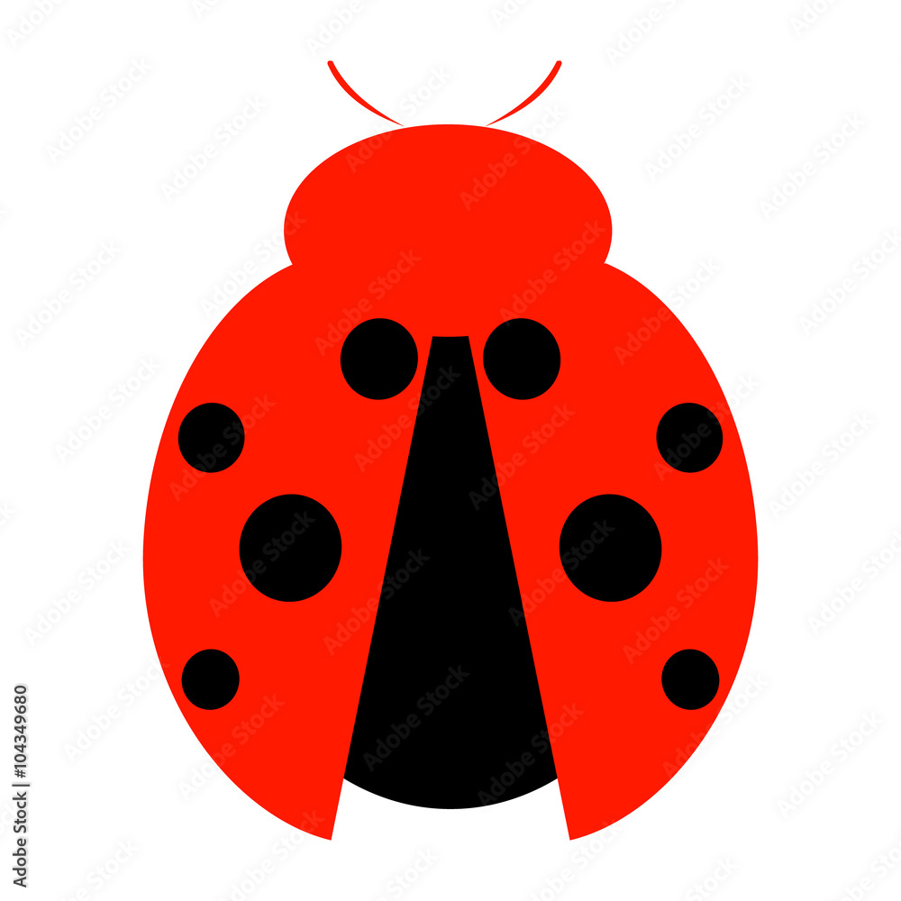 Vector illustration of insect. Icon of simple black and red ladybug, isolated over white background Vector illustration of insect. Icon of simple black and red ladybug, isolated over white background