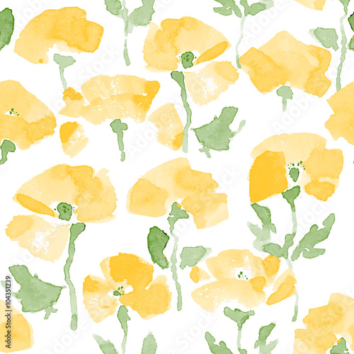 yellow watercolor flowers seamless pattern