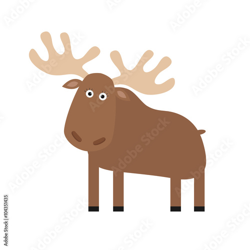 Moose elk. Cute cartoon funny character. Forest amimal collection. Isolated. White background.