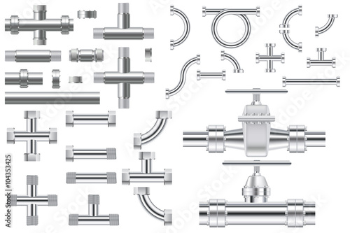 Metal pipes, chrome pipe flange, threaded connections. Water val