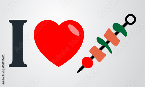 Icono plano i love brocheta color en fondo degradado