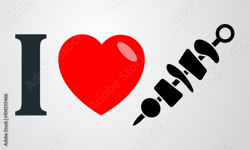 Icono plano i love brocheta en fondo degradado