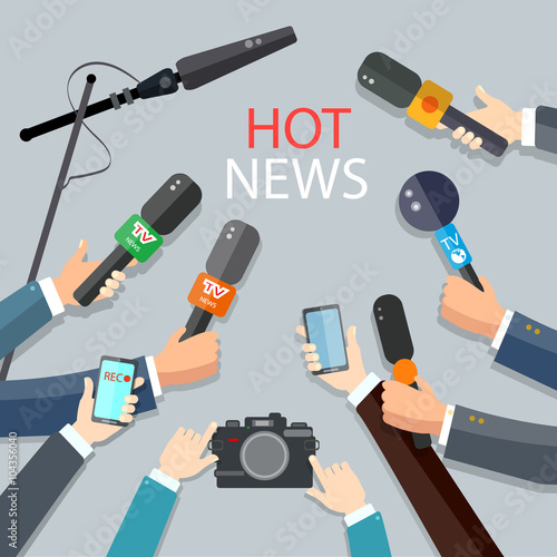 Hot news live report concept live news hands of journalists