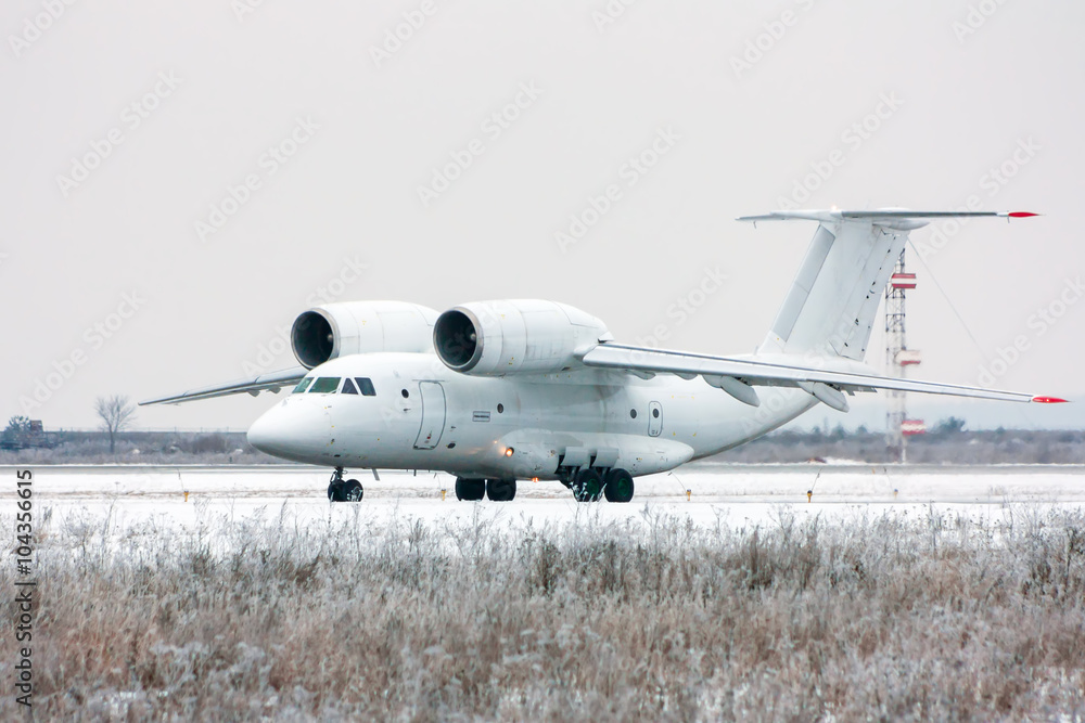 Taxiing rare aircraft in cold winter airport Taxiing rare aircraft in cold winter airport
