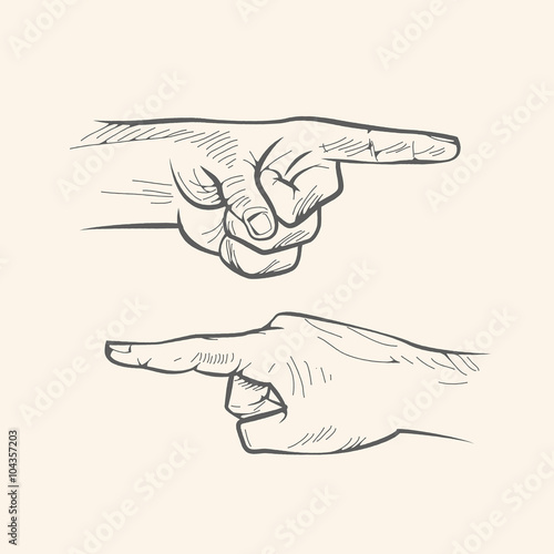 Vector poining finger gesture. Forefinger hand drawn sketch.