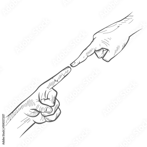 Vector touching finger gesture. Forefinger hand drawn sketch.