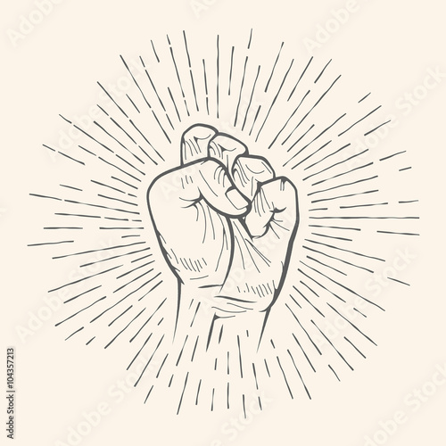 Vector fist gesture. Rough chuckle sign hand drawn sketch.