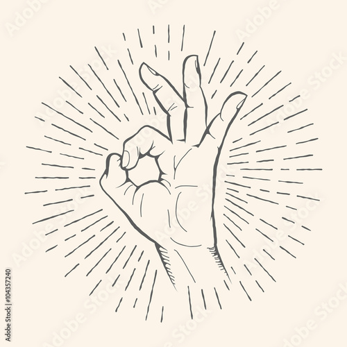 Vector OK gesture. Allright sign hand drawn sketch.