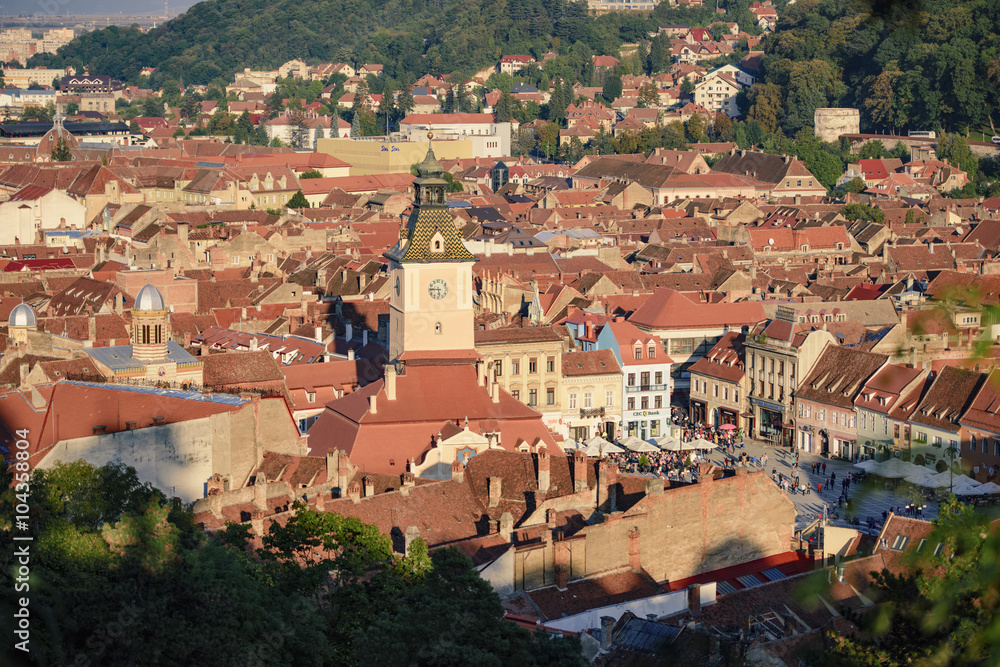 Brasov, Romania - October 3, 2015: Brasov cityscape from above with his beautiful medieval architecture.