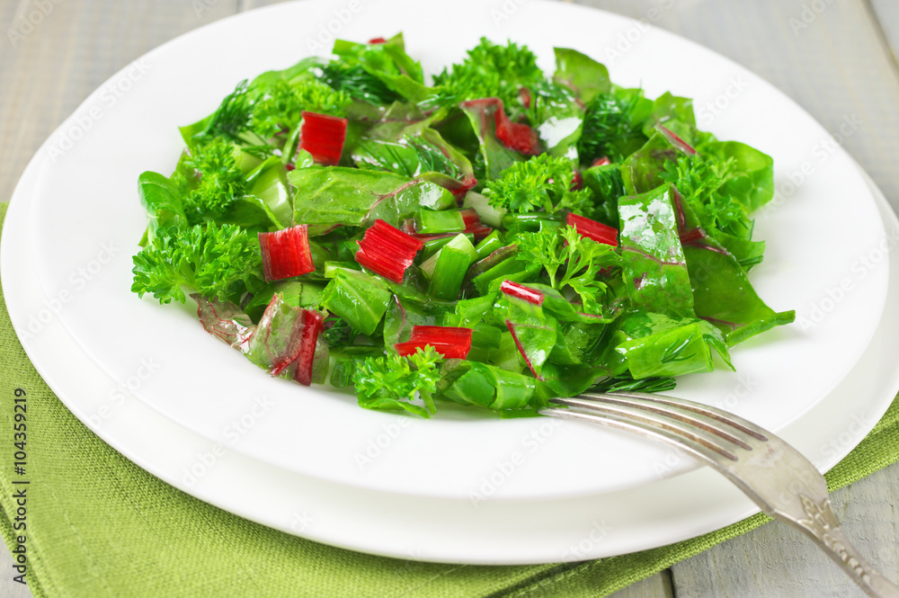 Leafy vegetables salad in plate Leafy vegetables salad in plate