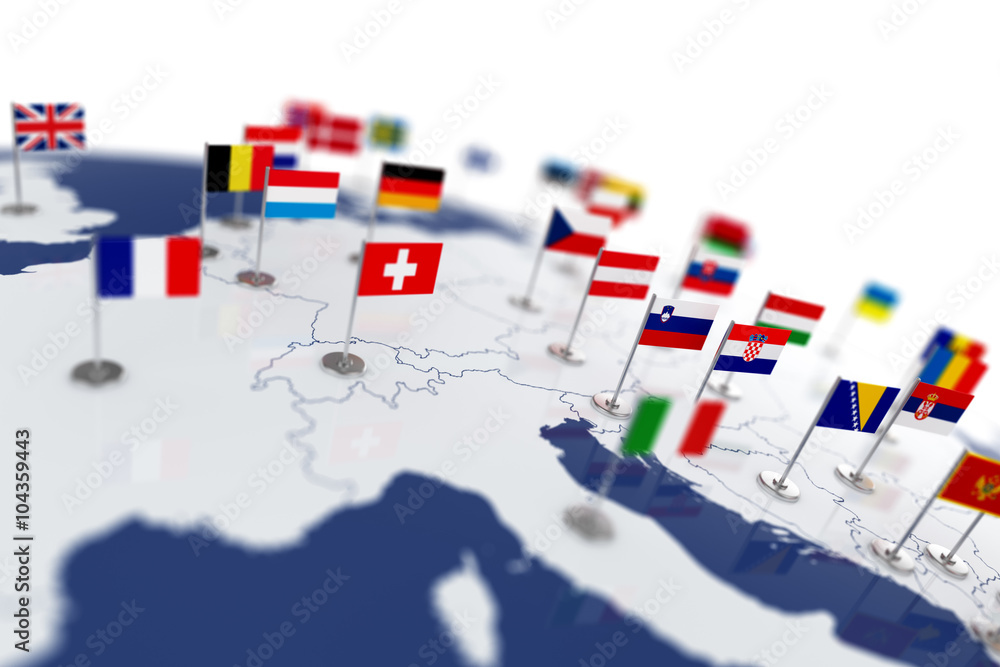 Europe map with countries flags