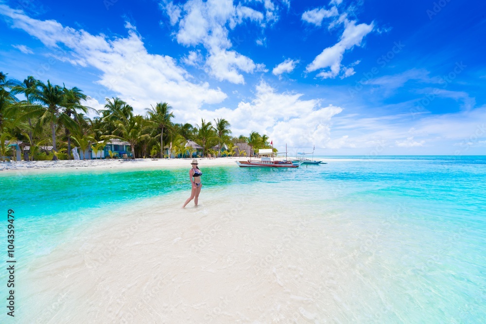 Beautiful amazing nature background. Tropical blue sun sea in Philippines . Luxury holiday resort. Island atoll about coral reef. Fresh freedom. Adventure day. Snorkeling. Coconut paradise.