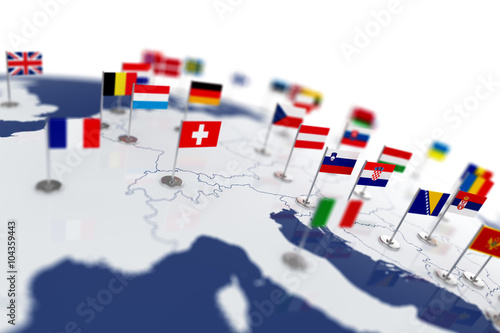 Fototapeta Mapa Europy z flagami krajów
