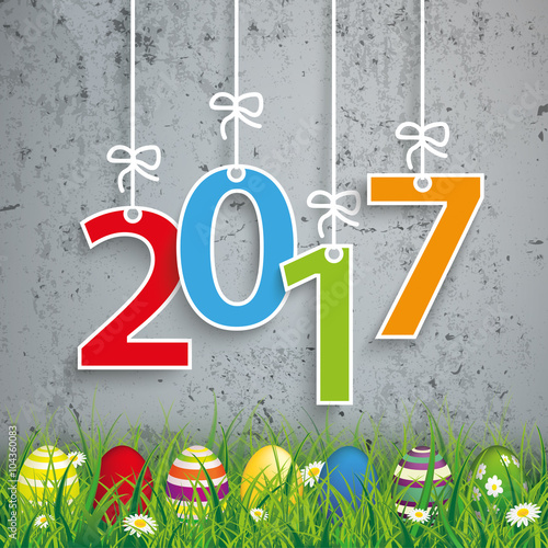 Colored Easter Eggs Grass 2017 Concrete