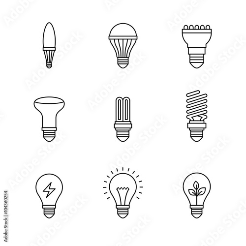 Light bulb icons thin line art set