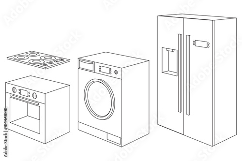 Home appliances icon. Set of household kitchen technics: electri