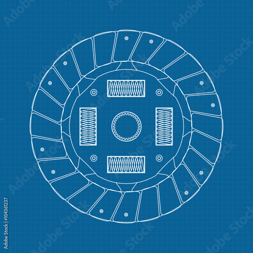 Clutch Disc  icon. illustration on Blueprint Background.