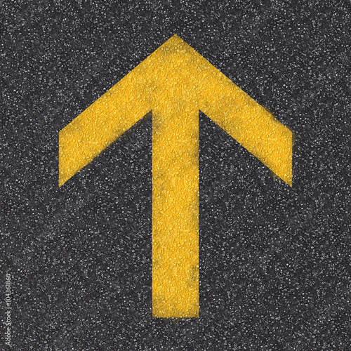 3d rendered asphalt road top view with yellow arrow sign