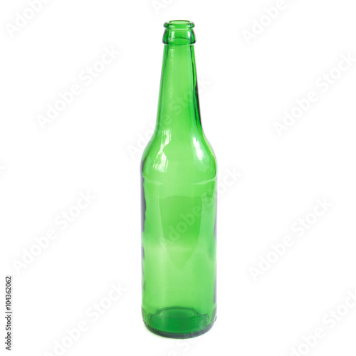 Open empty green beer bottle
