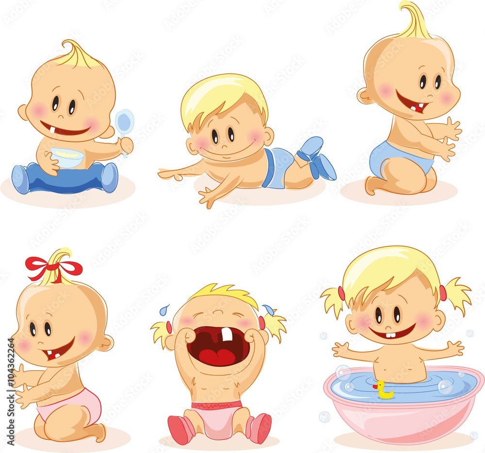 Vector illustration of baby boys and baby girls Vector illustration of baby boys and baby girls