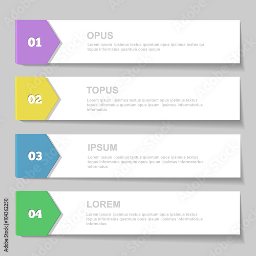 Infographics Design template. Numbered banners, horizontal cutout lines for graphic 
