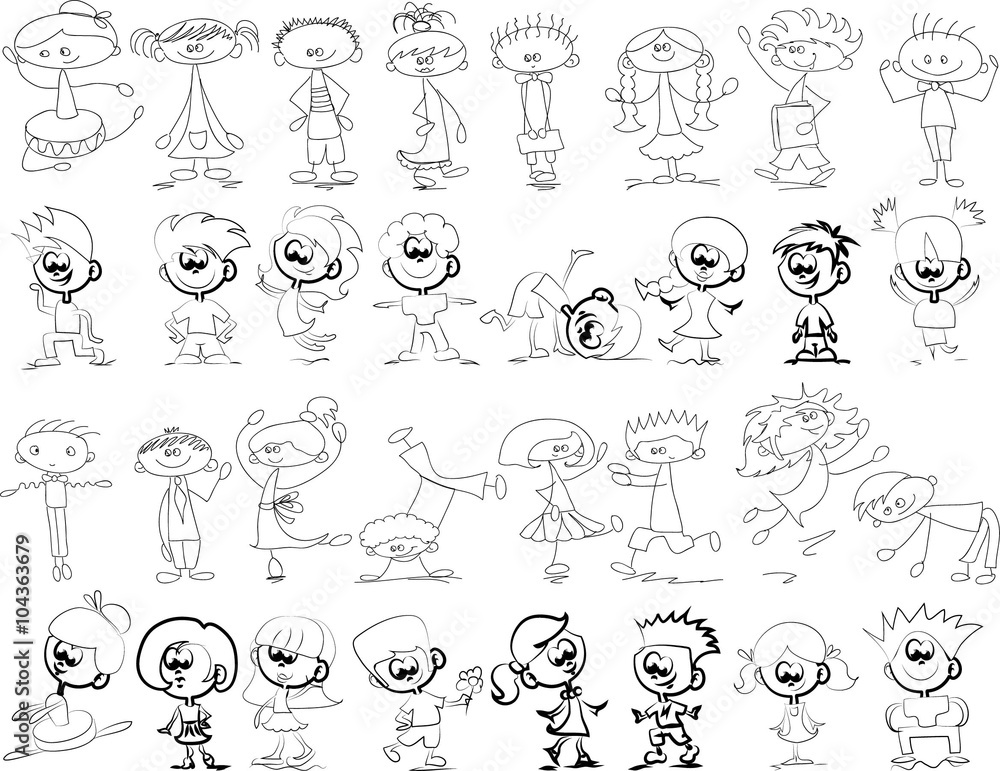 Fototapeta premium Cute happy cartoon doodle kids
