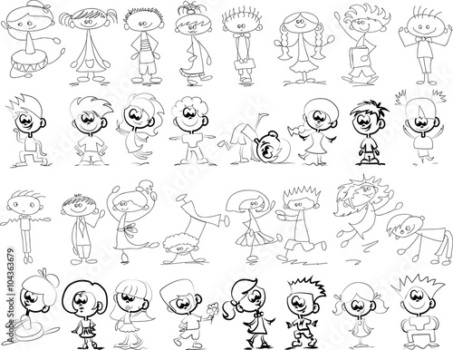Cute happy cartoon doodle kids