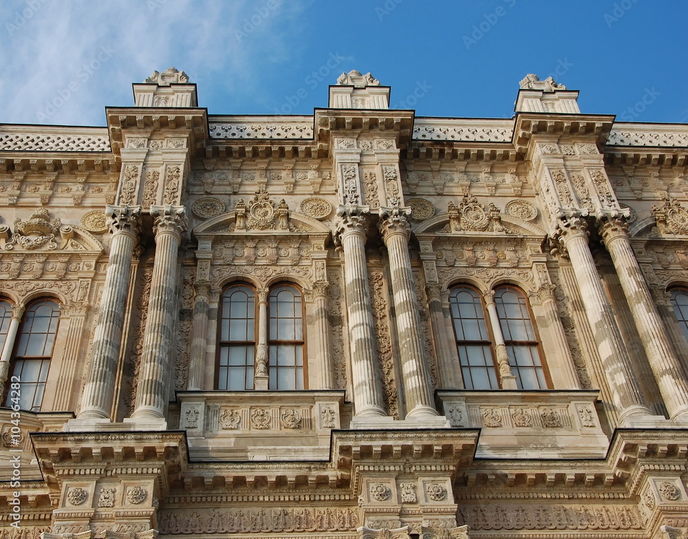 Fragment of facade of the Dolmabahce Palace in Istanbul, Turkey