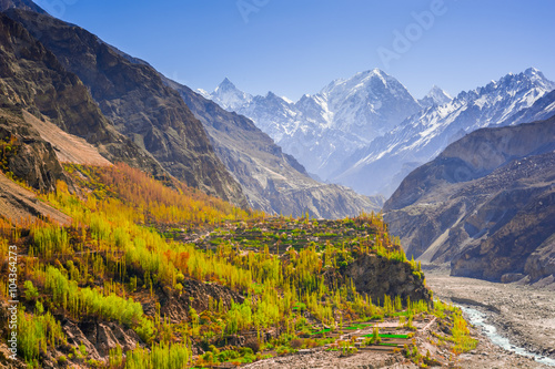 beautiful Landscape of Hunza Valley in Autumn season. Northern Area of Pakistan