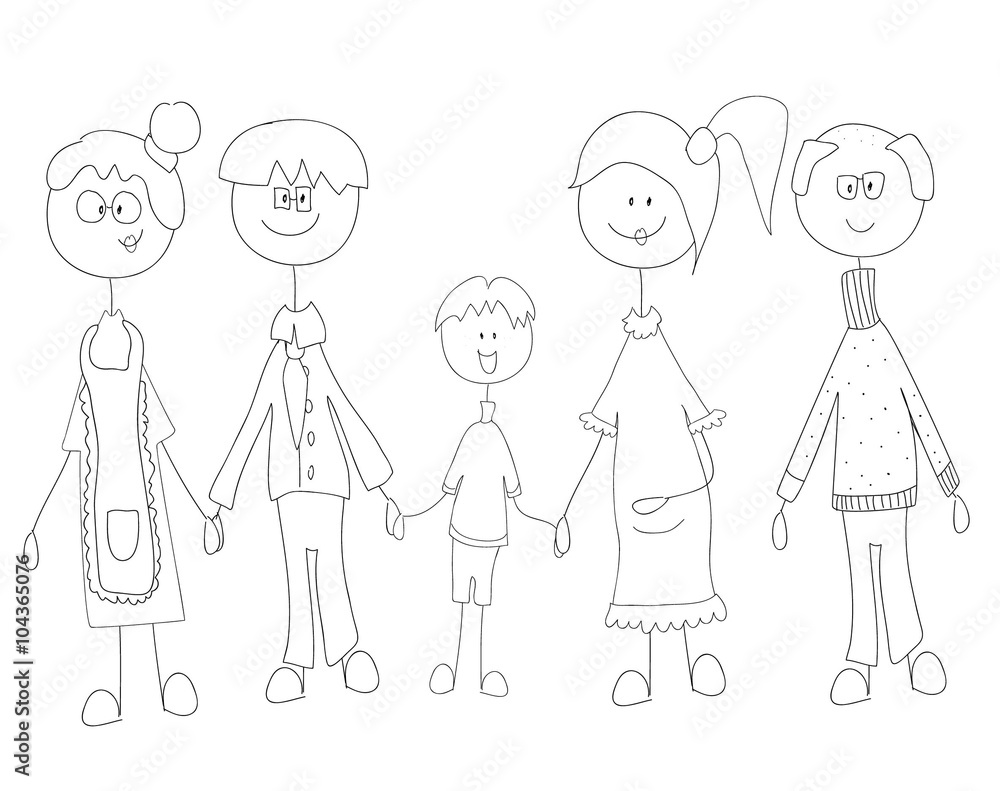 Vector children's doodle of happy family Vector children's doodle of happy family