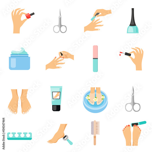 Manicure And Pedicure Flat Icons Set 