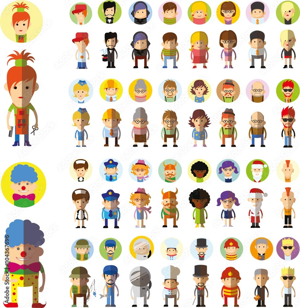 Set of vector cute character avatar icons in flat design Set of vector cute character avatar icons in flat design