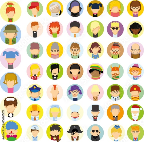 Set of vector cute character avatar icons in flat design 