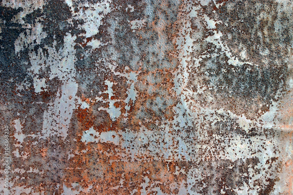 Texture of rusty metal, partially covered with an old blue paint