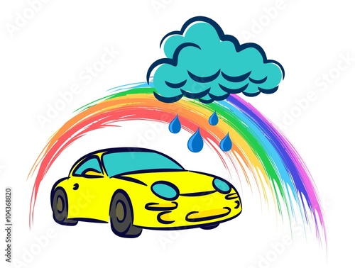 A logo of car wash with rainy cloud.