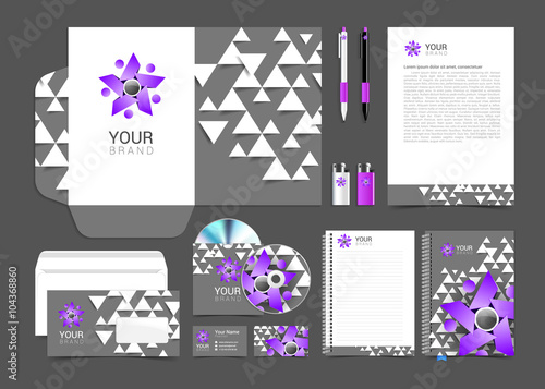 set corporate identity elements gray and purple people logo