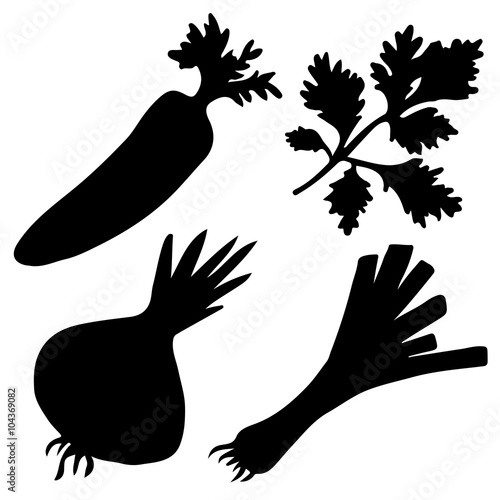 Black silhouettes vegetables set  isolated