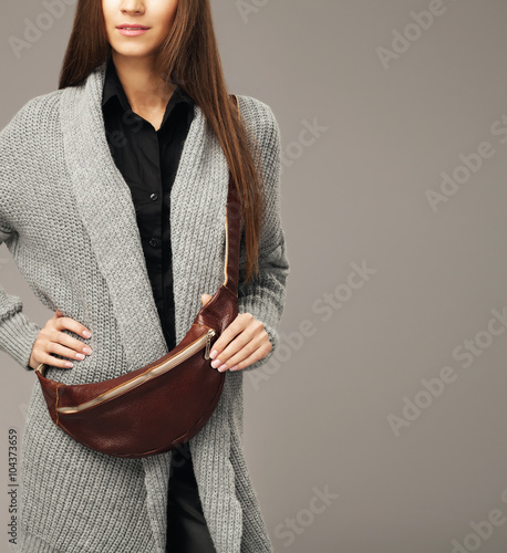 Vászonkép Elegant model with a leather fanny pack