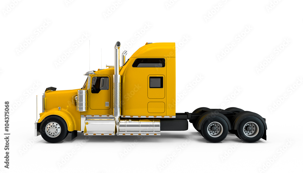 Yellow american truck isolated on white background