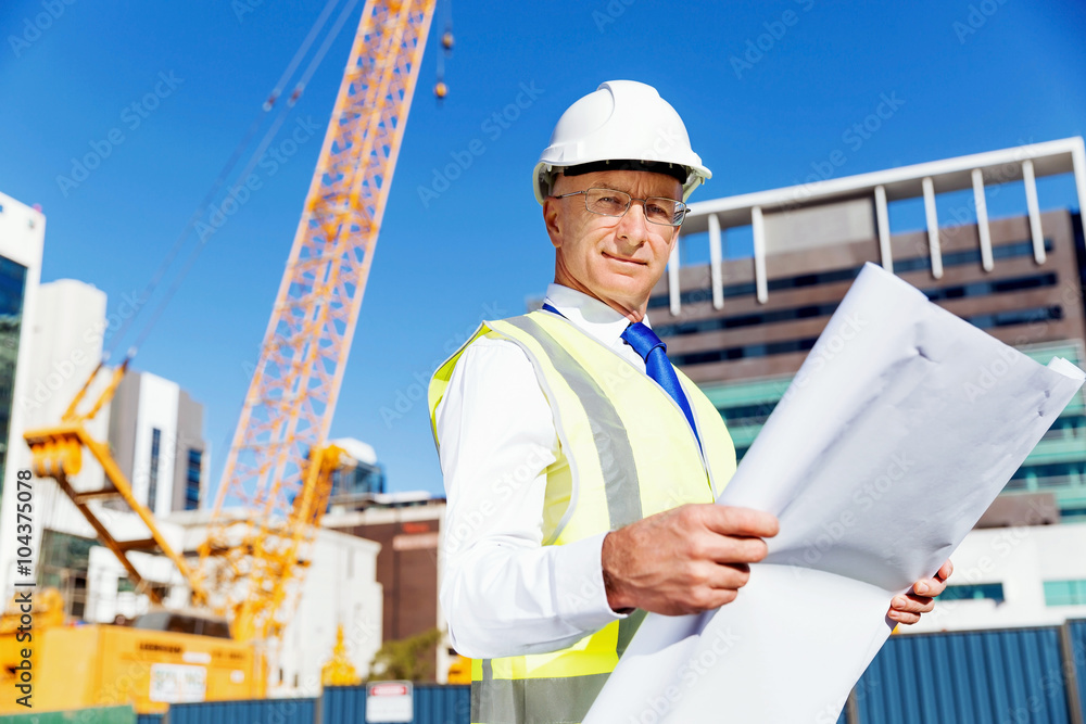 Engineer builder at construction site Engineer builder at construction site