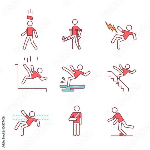 Man accident and traumas safety sign set