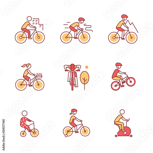 Bike types and cycling sign set
