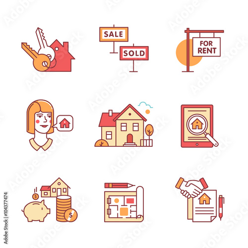 Real estate buying, selling and renting signs set