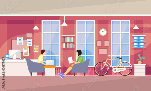 Casual People Group In Modern Office Sit Chatting, Students University Campus