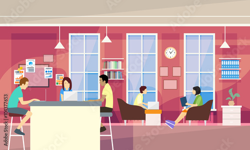 Casual People Group In Modern Office Sit Chatting, Students University Campus