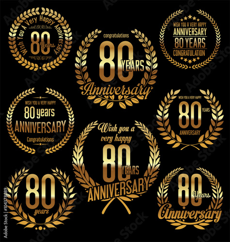 Anniversary golden laurel wreath retro vintage design 80 years