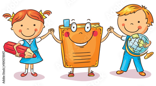 Children holding hands with a book as a symbol of learning, knowledge, education