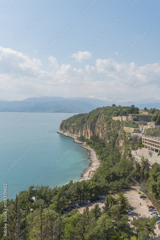 A beautiful coastline in Nafplio, Greece. View from above.